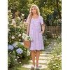 Ekouaer Nightgowns for Women Short Sleeve House Dresses with Pockets Pleated Moo moos Floral Print Mumu Dress(Floral Light Purple)