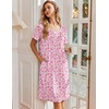 Ekouaer Nightgowns for Women Short Sleeve House Dresses with Pockets Pleated Moo moos Floral Print Mumu Dress(Floral Pink)