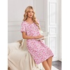 Ekouaer Nightgowns for Women Short Sleeve House Dresses with Pockets Pleated Moo moos Floral Print Mumu Dress(Floral Pink)