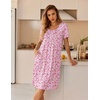 Ekouaer Nightgowns for Women Short Sleeve House Dresses with Pockets Pleated Moo moos Floral Print Mumu Dress(Floral Pink)