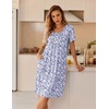 Ekouaer Nightgowns for Women Short Sleeve House Dresses with Pockets Pleated Moo moos Floral Print Mumu Dress(Floral Purple)