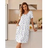 Ekouaer Nightgowns for Women Short Sleeve House Dresses with Pockets Pleated Moo moos Floral Print Mumu Dress(Floral White Purple)