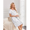 Ekouaer Nightgowns for Women Short Sleeve House Dresses with Pockets Pleated Moo moos Floral Print Mumu Dress(Floral White Purple)