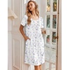 Ekouaer Nightgowns for Women Short Sleeve House Dresses with Pockets Pleated Moo moos Floral Print Mumu Dress(Floral White Purple)