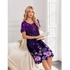 Ekouaer Nightgowns for Women Short Sleeve House Dresses with Pockets Pleated Moo moos Floral Print Mumu Dress(Purple Flower)