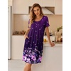 Ekouaer Nightgowns for Women Short Sleeve House Dresses with Pockets Pleated Moo moos Floral Print Mumu Dress(Purple Flower)
