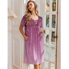 Ekouaer Nightgowns for Women Short Sleeve House Dresses with Pockets Pleated Moo moos Floral Print Mumu Dress(Sparkling Branches Purple)