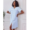 Ekouaer Nightgowns for Women House Dress with Pockets Button Down House Coat Short Sleeve Night Gowns Duster Moo Moos(Blue Stripes)