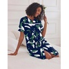 Ekouaer Nightgowns for Women House Dress with Pockets Button Down House Coat Short Sleeve Night Gowns Duster Moo Moos(Hawaiian Leaves)