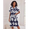Ekouaer Nightgowns for Women House Dress with Pockets Button Down House Coat Short Sleeve Night Gowns Duster Moo Moos(Navy Flower)