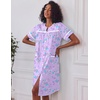 Ekouaer Nightgowns for Women House Dress with Pockets Button Down House Coat Short Sleeve Night Gowns Duster Moo Moos(Purple Daisy)