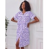 Ekouaer Nightgowns for Women House Dress with Pockets Button Down House Coat Short Sleeve Night Gowns Duster Moo Moos(Purple Dots)