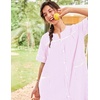 Ekouaer Nightgowns for Women House Dress with Pockets Button Down House Coat Short Sleeve Night Gowns Duster Moo Moos(Striped Pink)
