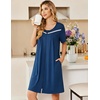 Ekouaer Womens Zip Up Robe Lace Short Sleeve Bathrobes Knee Length Housecoat Lightweight Nightgowns with Pockets Navy Blue XL