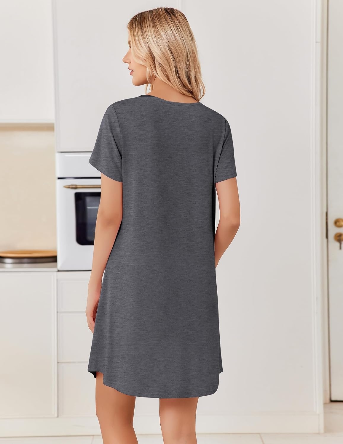 image:imageEkouaer Nightgowns for Women Bamboo Viscose Sleep Shirts T Shirt Night Gown Short Sleeve Nightshirt Cooling Pajama DressDark Grey