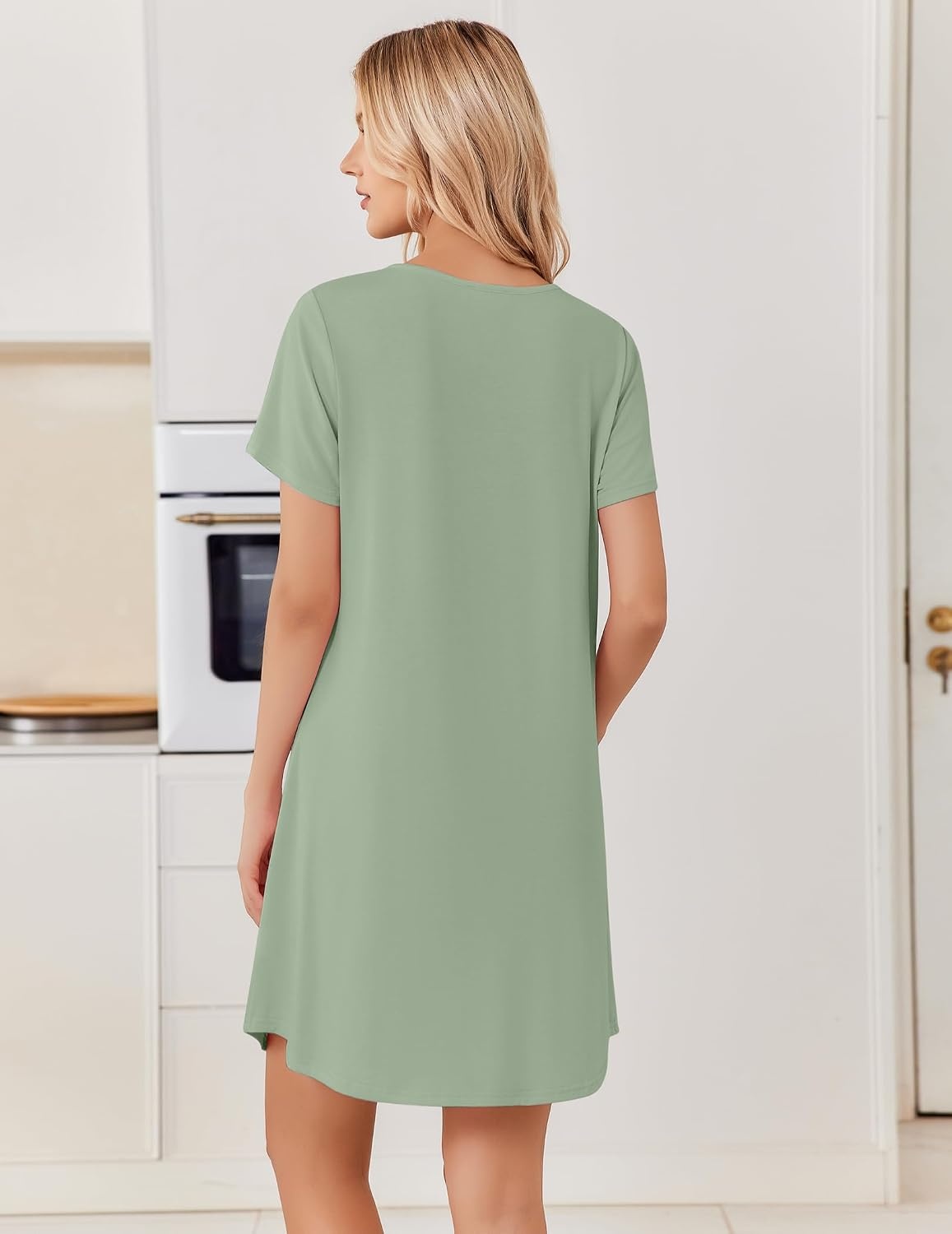 image:imageEkouaer Nightgowns for Women Bamboo Viscose Sleep Shirts T Shirt Night Gown Short Sleeve Nightshirt Cooling Pajama DressLight Green