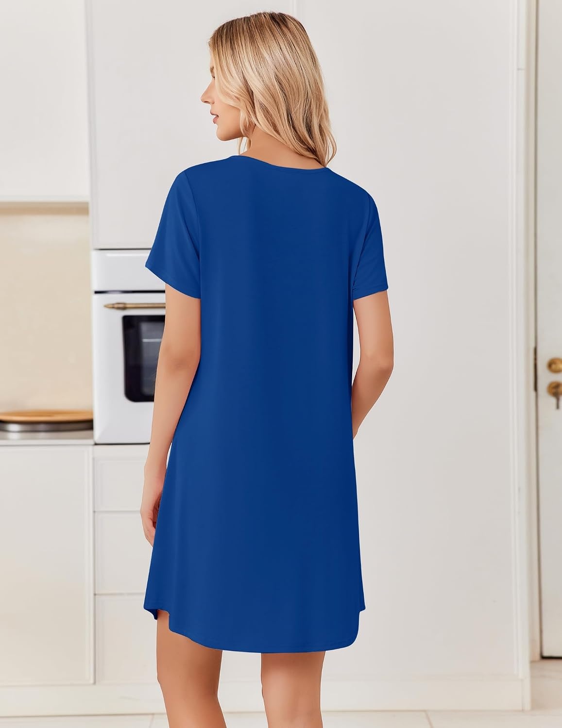 image:imageEkouaer Nightgowns for Women Bamboo Viscose Sleep Shirts T Shirt Night Gown Short Sleeve Nightshirt Cooling Pajama DressNavy