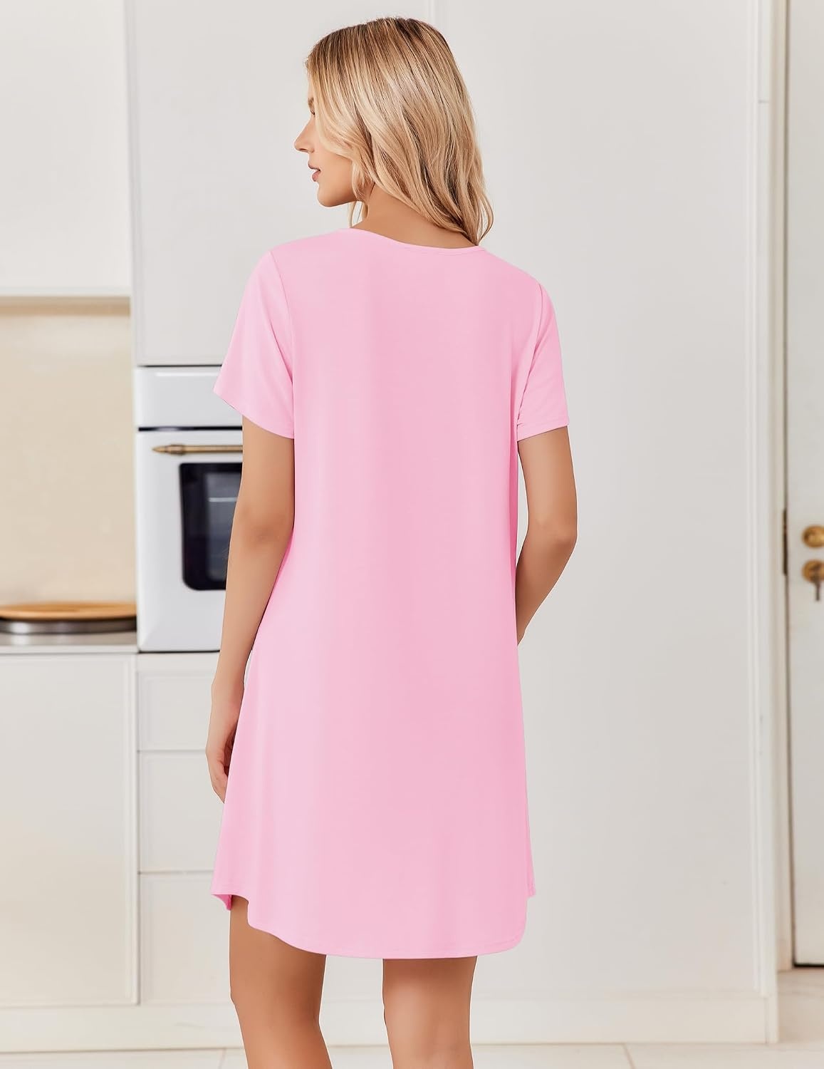 image:imageEkouaer Nightgowns for Women Bamboo Viscose Sleep Shirts T Shirt Night Gown Short Sleeve Nightshirt Cooling Pajama DressPink