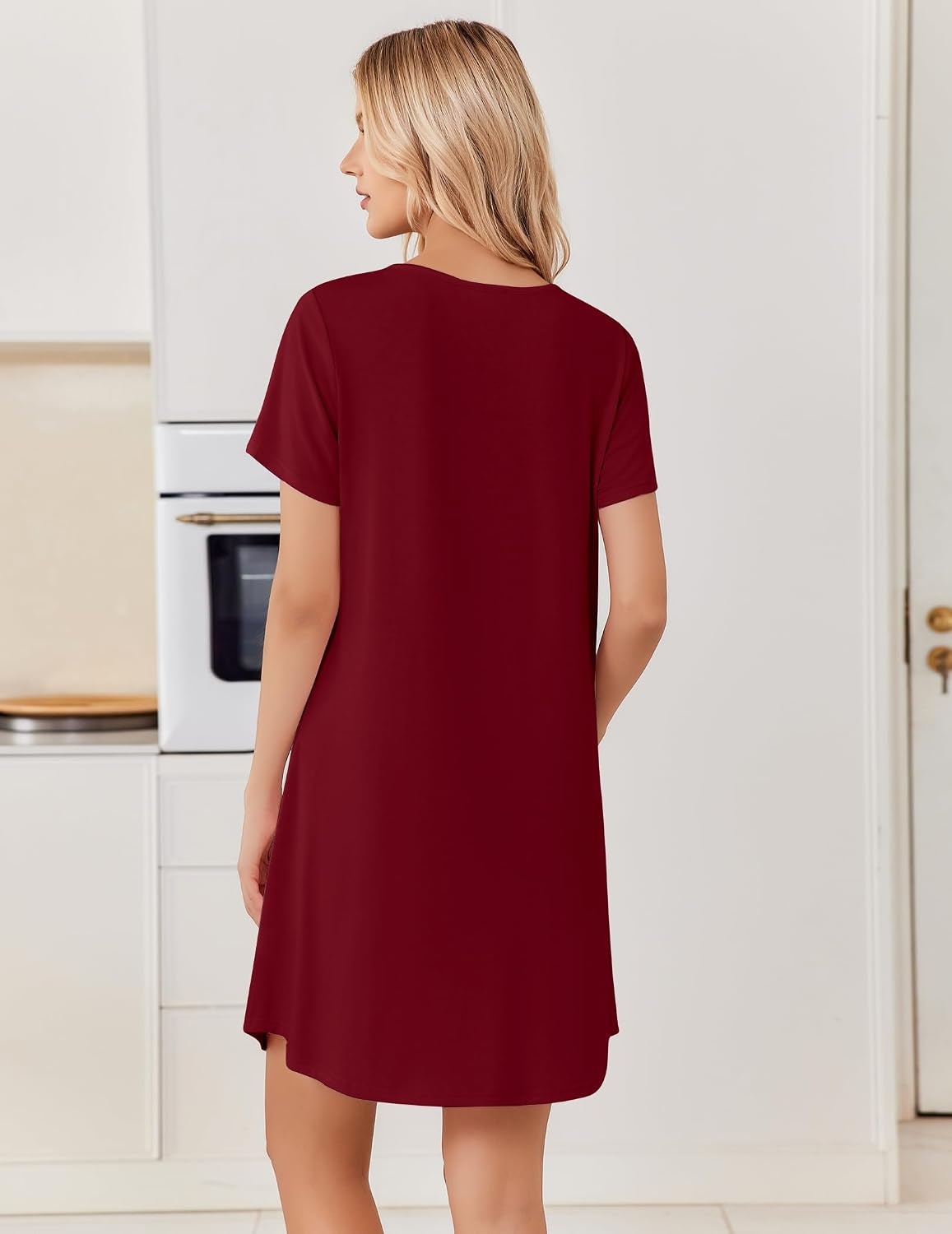 image:imageEkouaer Nightgowns for Women Bamboo Viscose Sleep Shirts T Shirt Night Gown Short Sleeve Nightshirt Cooling Pajama DressWine Red