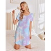 Ekouaer Nightgowns for Women Bamboo Viscose Sleep Shirts T Shirt Night Gown Short Sleeve Nightshirt Cooling Pajama Dress(Blue Purple Tie Dye)