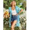 Ekouaer Womens Zip Up Robe Lace Short Sleeve Bathrobes Knee Length Housecoat Lightweight Nightgowns with Pockets Blue Floral L