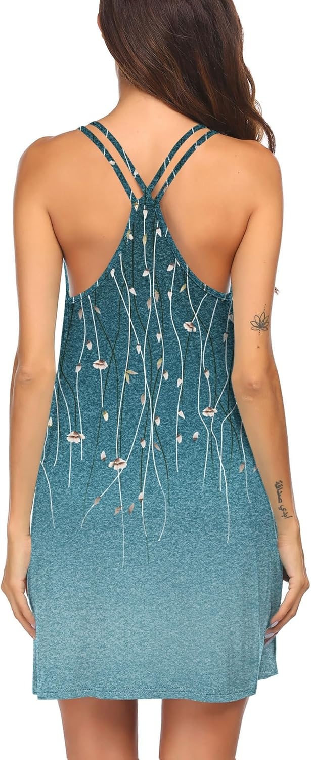 image:imageEkouaer Womens V Neck Sleeveless NightgownBluegreen Vines