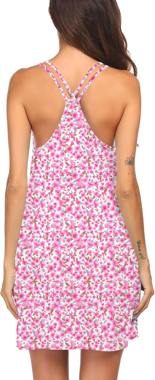 image:imageEkouaer Womens V Neck Sleeveless NightgownPink Floral