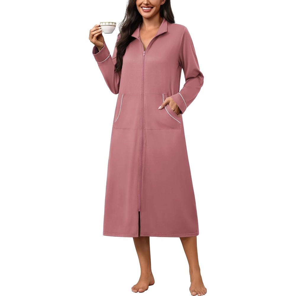 image:imageEkouaer Zipper Robes for Women Long Sleeve Lightweight House Coats with Pockets Zip Up Bathrobe Loungewear S3XLGray Purple