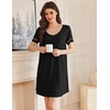Ekouaer Cotton Nightgowns for Women Short Sleeve Sleep Shirts T-Shirt Dress V Neck Nightshirt S-3XL(Black)