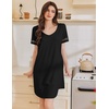 Ekouaer Cotton Nightgowns for Women Short Sleeve Sleep Shirts T-Shirt Dress V Neck Nightshirt S-3XL(Black)