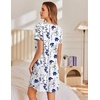 Ekouaer Cotton Nightgowns for Women Short Sleeve Sleep Shirts T-Shirt Dress V Neck Nightshirt S-3XL(Blue Branches)