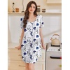Ekouaer Cotton Nightgowns for Women Short Sleeve Sleep Shirts T-Shirt Dress V Neck Nightshirt S-3XL(Blue Branches)