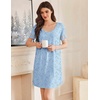 Ekouaer Cotton Nightgowns for Women Short Sleeve Sleep Shirts T-Shirt Dress V Neck Nightshirt S-3XL(Blue Floral)
