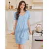 Ekouaer Cotton Nightgowns for Women Short Sleeve Sleep Shirts T-Shirt Dress V Neck Nightshirt S-3XL(Blue Floral)