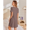 Ekouaer Cotton Nightgowns for Women Short Sleeve Sleep Shirts T-Shirt Dress V Neck Nightshirt S-3XL(Brown)