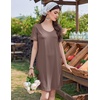 Ekouaer Cotton Nightgowns for Women Short Sleeve Sleep Shirts T-Shirt Dress V Neck Nightshirt S-3XL(Brown)