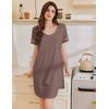 Ekouaer Cotton Nightgowns for Women Short Sleeve Sleep Shirts T-Shirt Dress V Neck Nightshirt S-3XL(Brown)