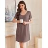 Ekouaer Cotton Nightgowns for Women Short Sleeve Sleep Shirts T-Shirt Dress V Neck Nightshirt S-3XL(Brown)