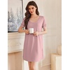 Ekouaer Cotton Nightgowns for Women Short Sleeve Sleep Shirts T-Shirt Dress V Neck Nightshirt S-3XL(Dusty Pink)