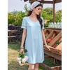 Ekouaer Cotton Nightgowns for Women Short Sleeve Sleep Shirts T-Shirt Dress V Neck Nightshirt S-3XL(Light Blue)
