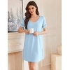 Ekouaer Cotton Nightgowns for Women Short Sleeve Sleep Shirts T-Shirt Dress V Neck Nightshirt S-3XL(Light Blue)