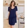 Ekouaer Cotton Nightgowns for Women Short Sleeve Sleep Shirts T-Shirt Dress V Neck Nightshirt S-3XL(Navy Blue)