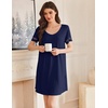 Ekouaer Cotton Nightgowns for Women Short Sleeve Sleep Shirts T-Shirt Dress V Neck Nightshirt S-3XL(Navy Blue)