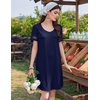 Ekouaer Cotton Nightgowns for Women Short Sleeve Sleep Shirts T-Shirt Dress V Neck Nightshirt S-3XL(Navy Blue)