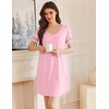 Ekouaer Cotton Nightgowns for Women Short Sleeve Sleep Shirts T-Shirt Dress V Neck Nightshirt S-3XL(Pink)