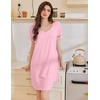 Ekouaer Cotton Nightgowns for Women Short Sleeve Sleep Shirts T-Shirt Dress V Neck Nightshirt S-3XL(Pink)