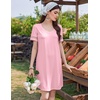 Ekouaer Cotton Nightgowns for Women Short Sleeve Sleep Shirts T-Shirt Dress V Neck Nightshirt S-3XL(Pink)