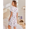 Ekouaer Cotton Nightgowns for Women Short Sleeve Sleep Shirts T-Shirt Dress V Neck Nightshirt S-3XL(Pink Flower)