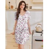 Ekouaer Cotton Nightgowns for Women Short Sleeve Sleep Shirts T-Shirt Dress V Neck Nightshirt S-3XL(Pink Flower)