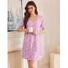 Ekouaer Cotton Nightgowns for Women Short Sleeve Sleep Shirts T-Shirt Dress V Neck Nightshirt S-3XL(Pnik Ploral)